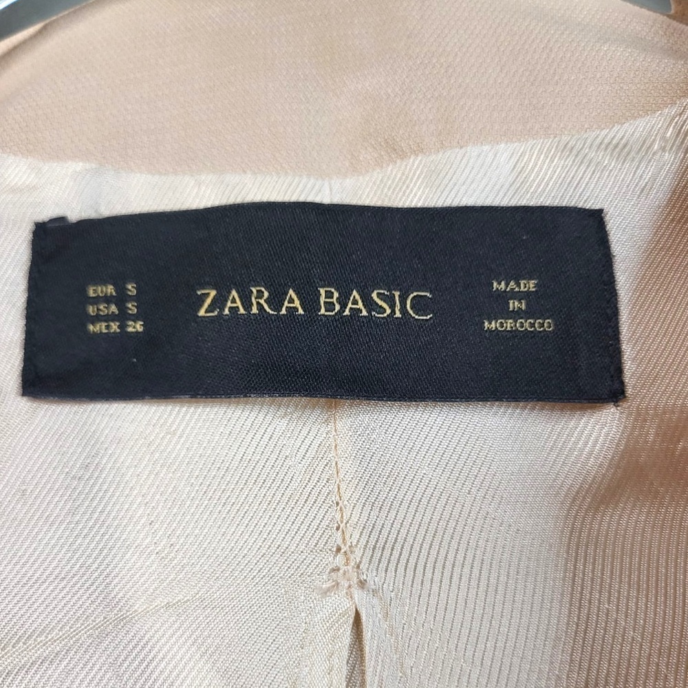 Zara Waterfall Draped Cascading Open Front Padded Shoulders Blazer in Soft Peach - Picture 4 of 9